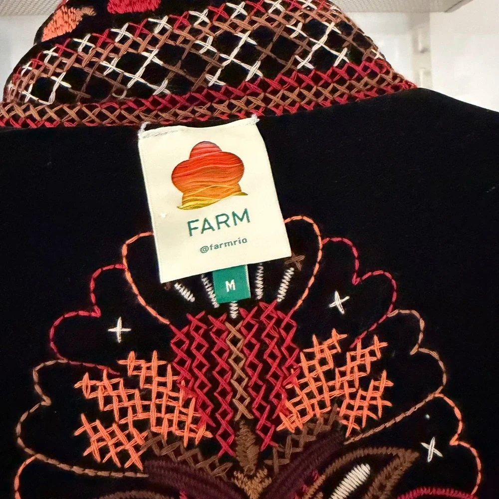 Farm Rio Nature Beauty Reversible Velvet Embroidered Puffer Jacket M Maximalist